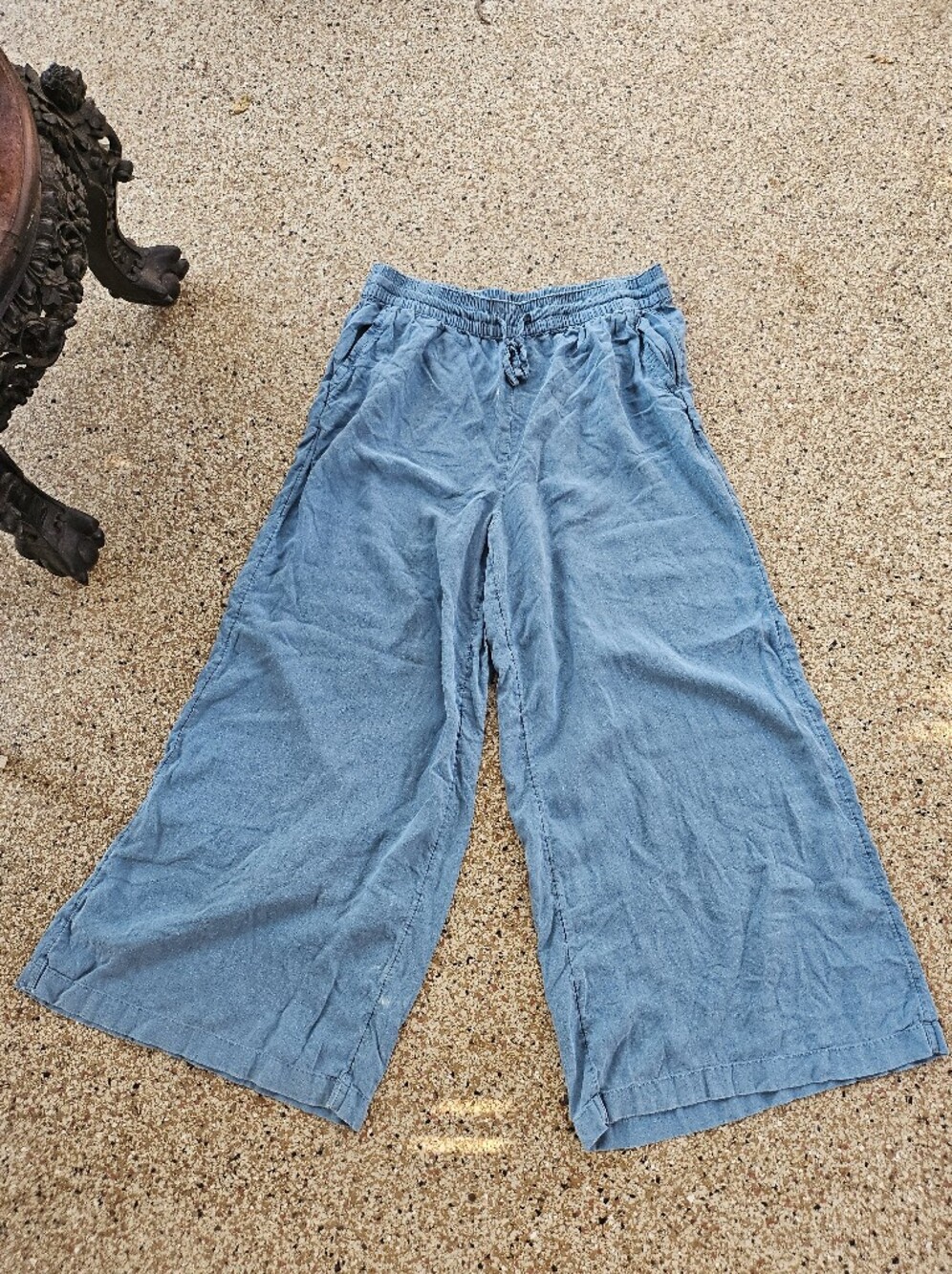 Wonderly Blue Linen Lyocell Casual Wide Leg Loose Fit Drawstring Pants XL